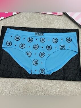 NEW Victoria’s Secret PINK YOGA Blue Logo Extra Low Rise Hipster Panties Large L